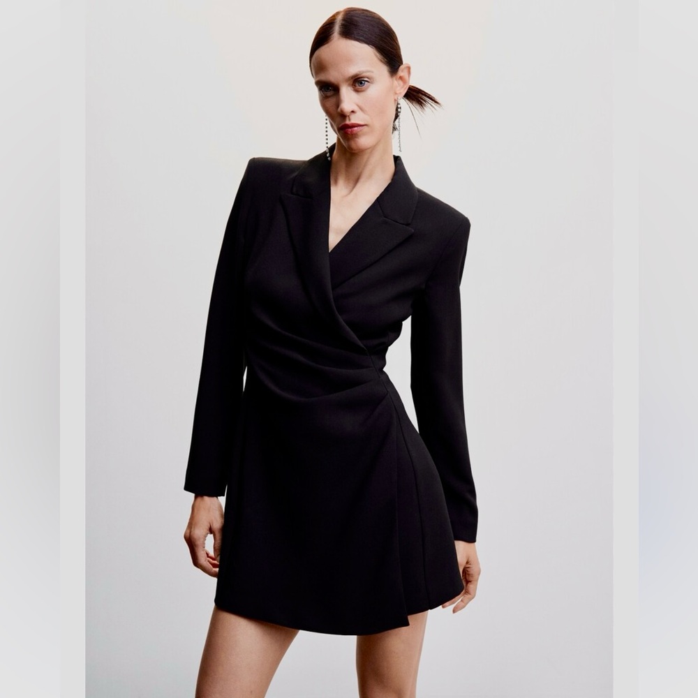 MANGO Black Wrap Dress with Tailored Lapels